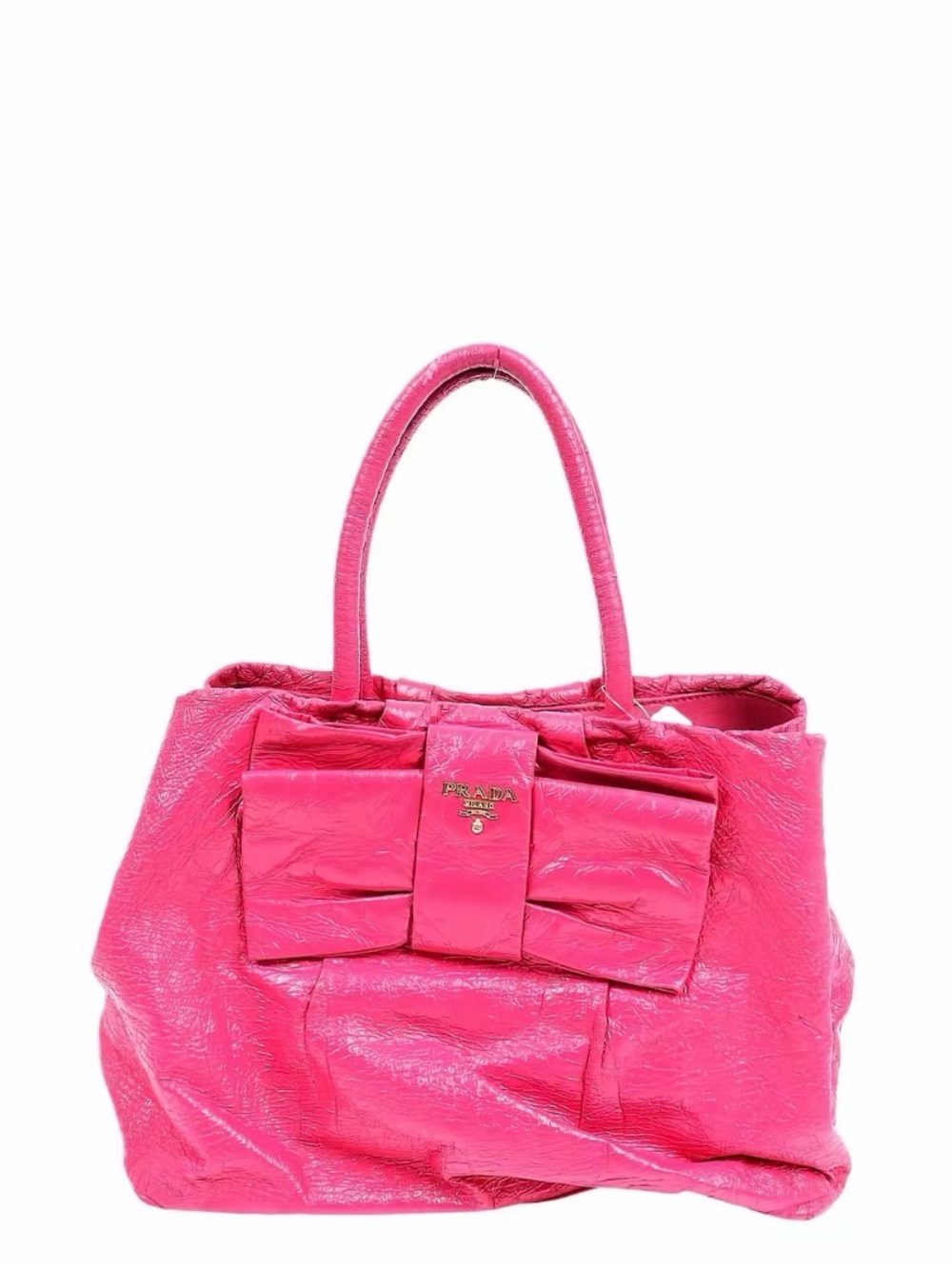 Prada Hot Pink Patent Leather Tote with Front Bow